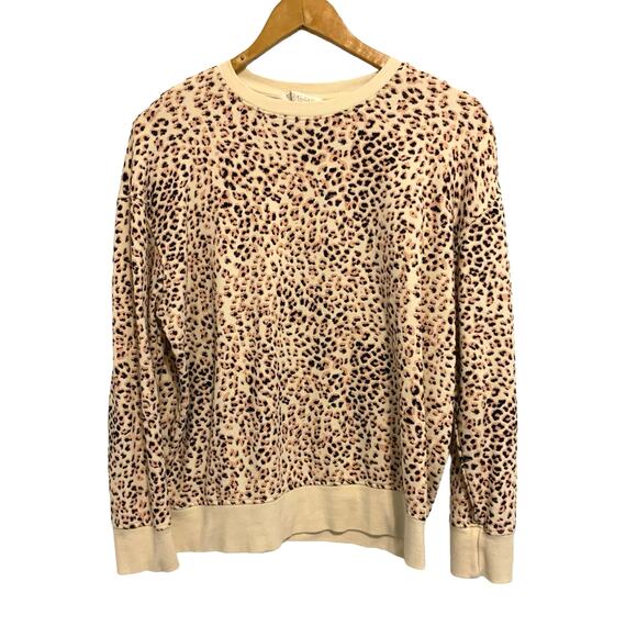 Shiraleah Cream Pink Black Leopard Print Crew Neck Sweatshirt - Picture 1 of 6
